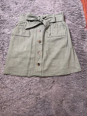 SO Kohl's Olive Green Paper Bag Waist Linen Blend Button Skirt - Size Small